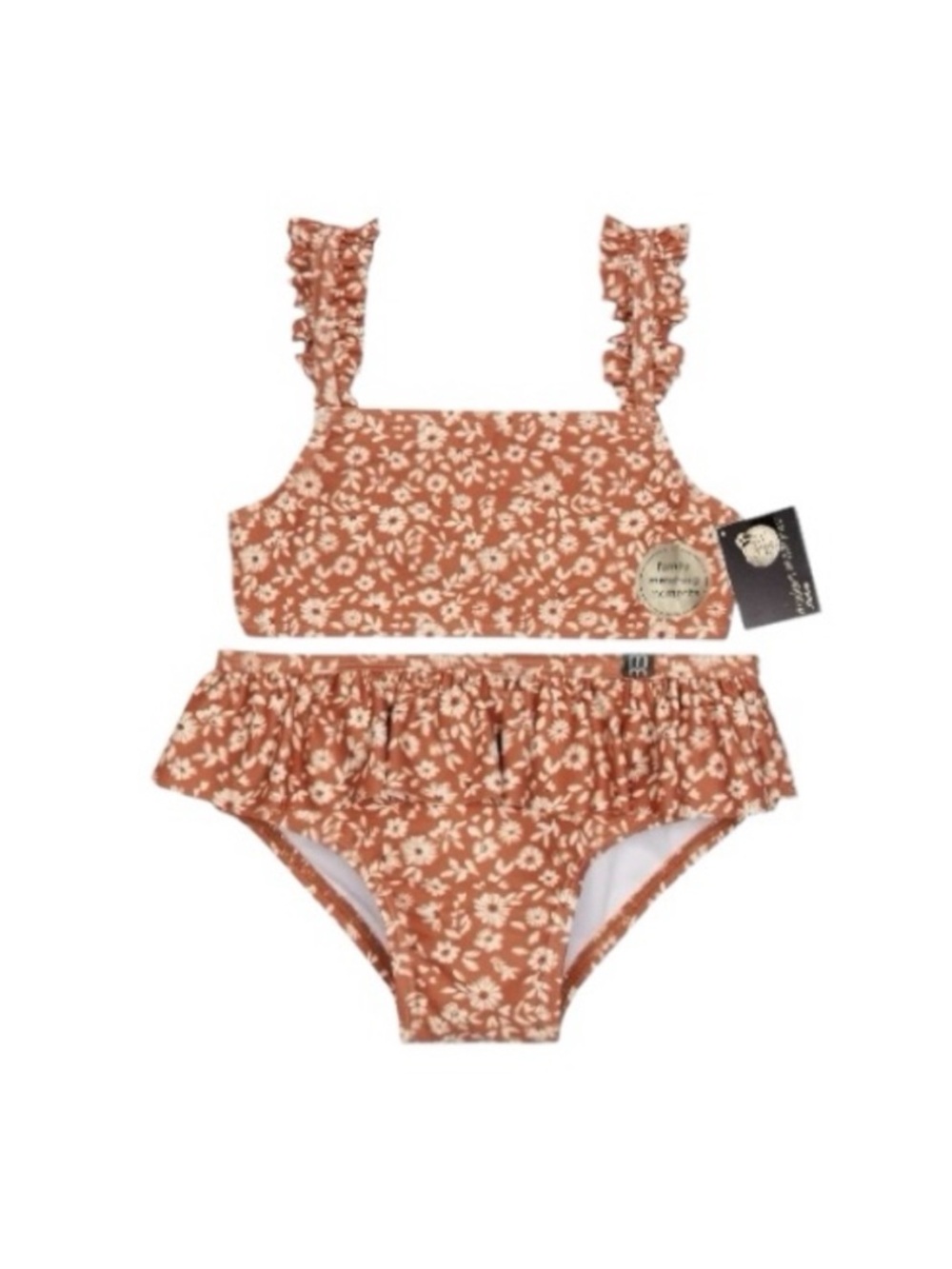 Gerber Modern Moments Brown and White Rashguard Swim Set with Ruffles